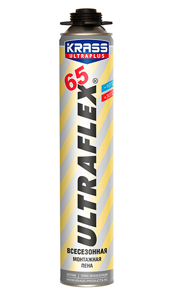 Пена монтажная Пистолетная KRASS ULTRAPLUS ULTRAFLEX 65 Всесезонная 820мл (12шт/кор)
