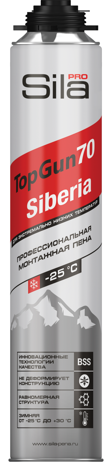 Пена монтажная профессиональная Sila TopGun 70 SIBERIA зимняя 890 мл (12шт/кор)