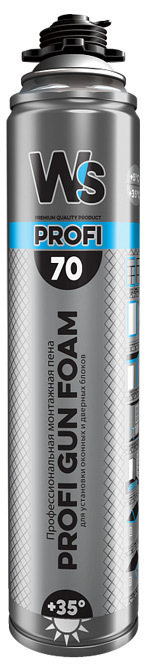 WS (WINDOW SYSTEM) PROFI GUN FOAM 70 Профессиональная монтажная пена летняя 850 мл (12шт/кор)